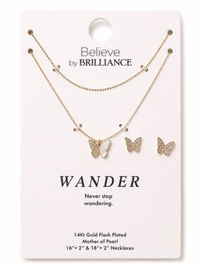 Gold Butterfly Necklace and Earring Set - Gold